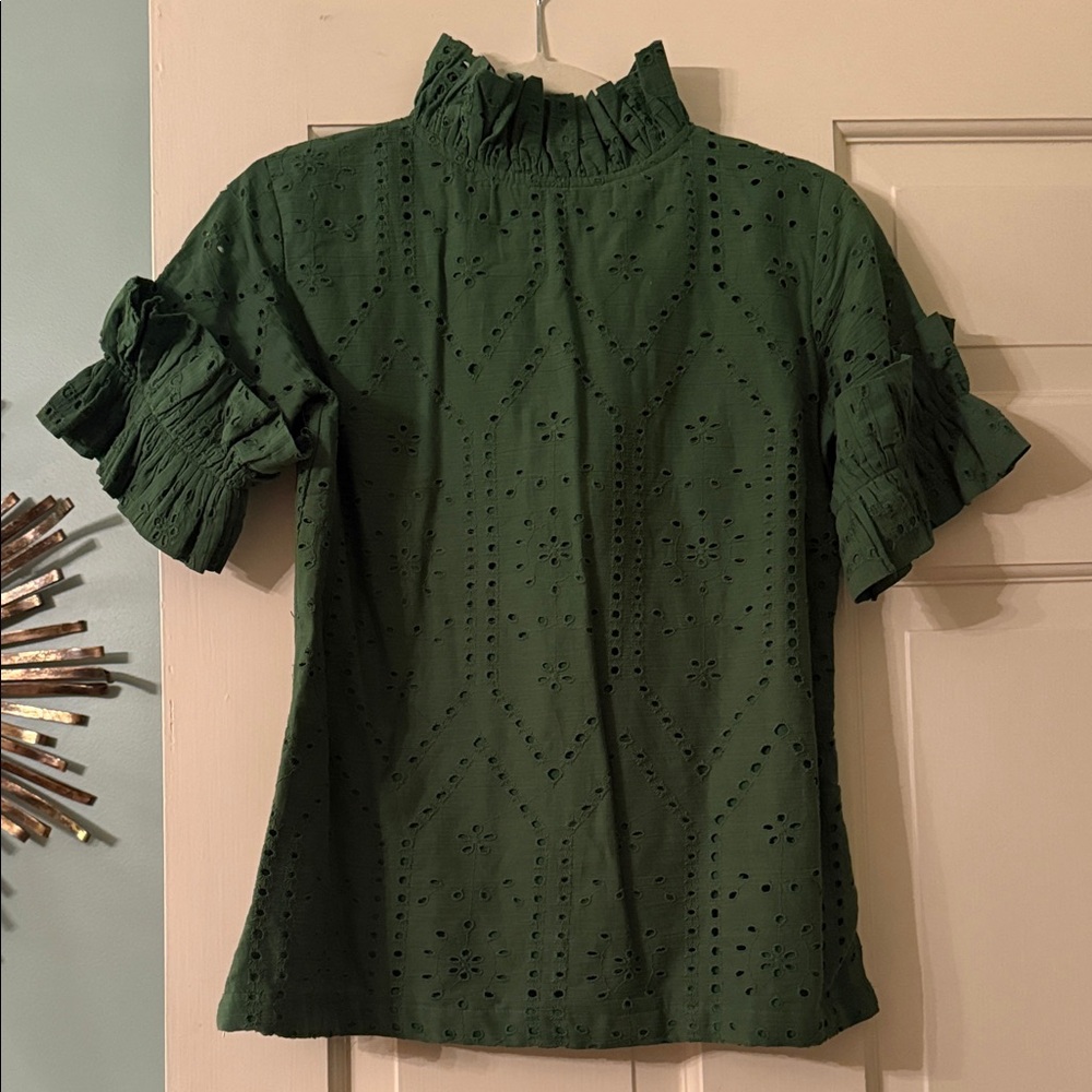 Eyelet Blouse in Forest Green